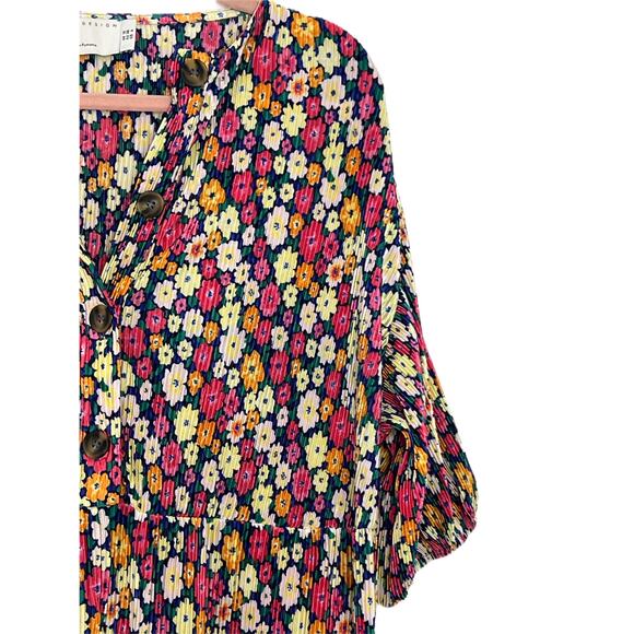 Asos Design Bright Pink Floral Oversized Short Sleeves Plisse Smock Jumpsuit 6 - Picture 3 of 12